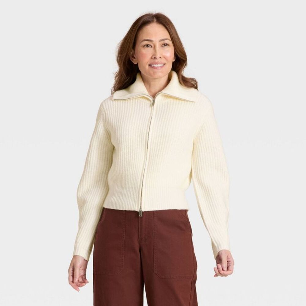 Women's Full Zip Cardigan - Universal Thread Cream XS